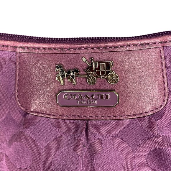 Coach Small Dark Pink Handbag Wristlet Fabric with Leather Handle Shoulder Strap - Picture 2 of 12